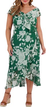 London Times Ruffle Wrap Maxi Dress