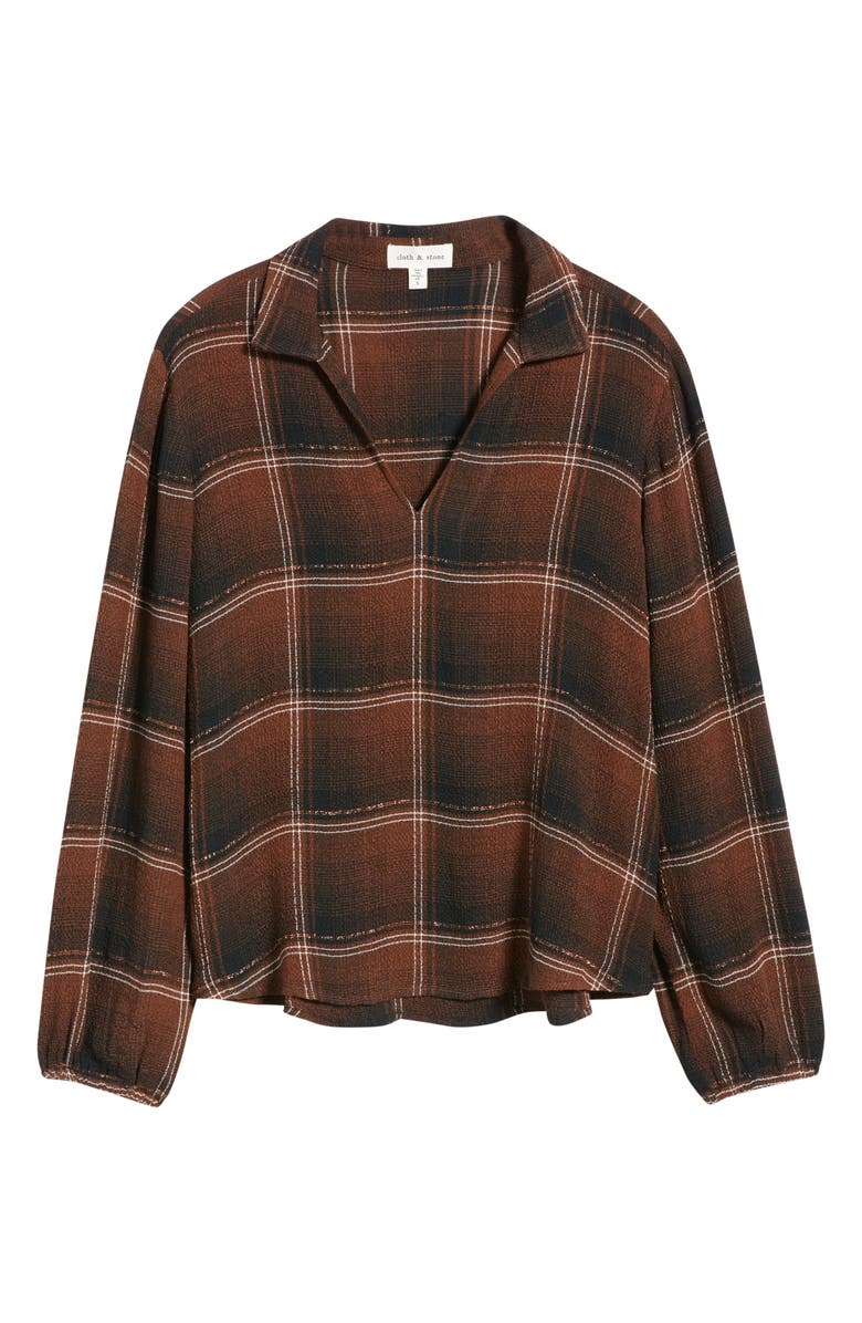 Cloth & Stone Plaid Popover Top, Alternate, color, Hickory Brown Plaid