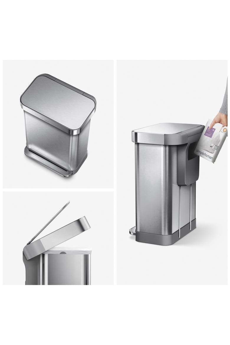 55L rectangular step can with liner pocket, Alternate, color, BRUSHED