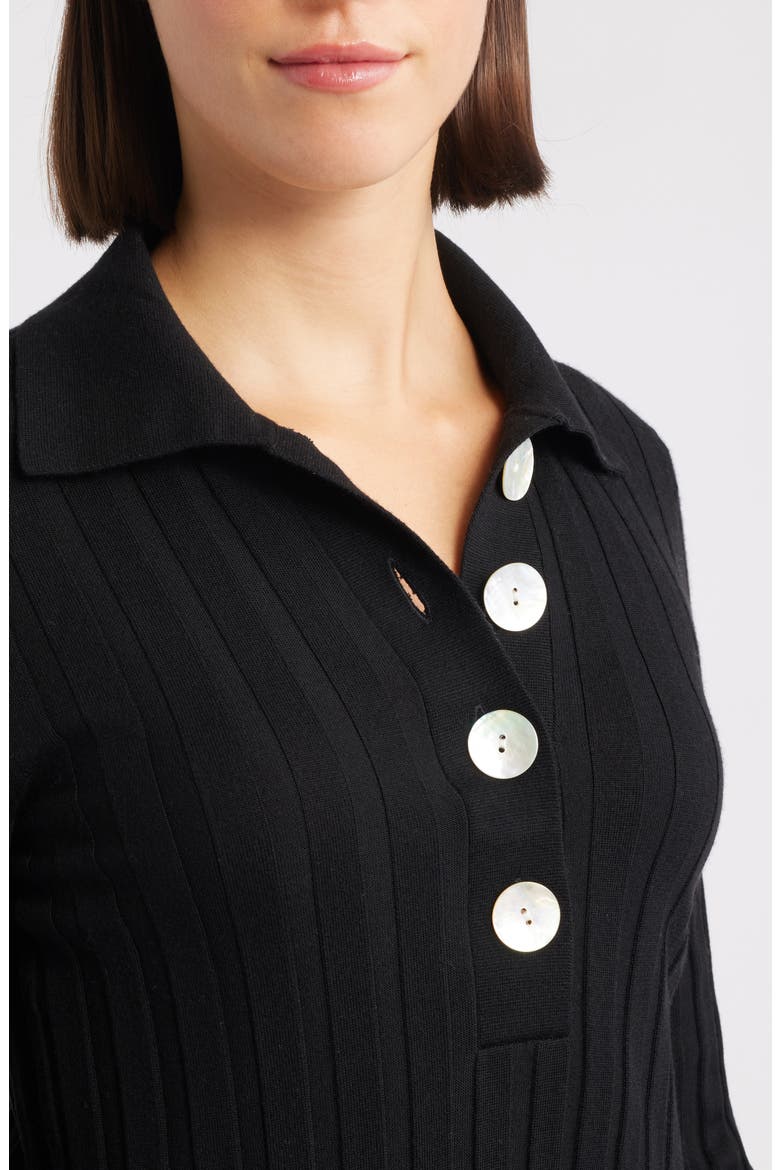 Merino Wool & Silk Polo Sweater, Alternate, color, BLACK