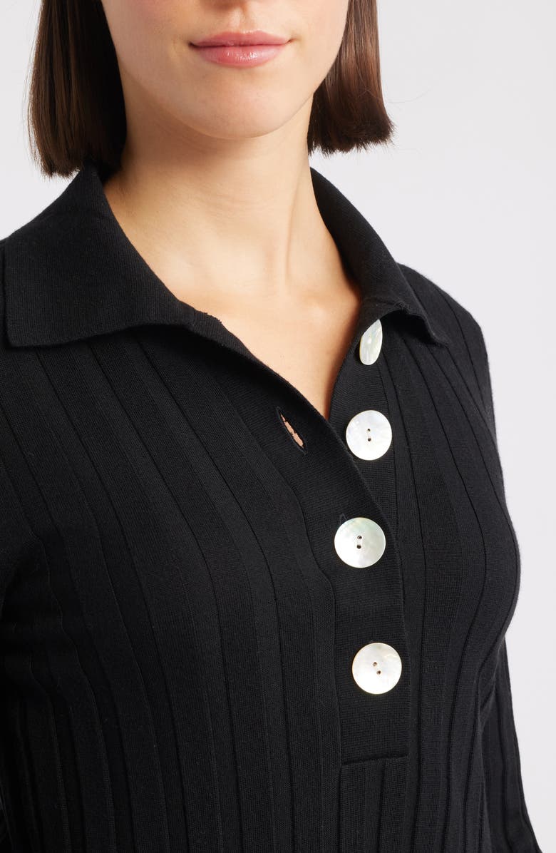 Madewell Merino Wool & Silk Polo Sweater, Alternate, color, Black