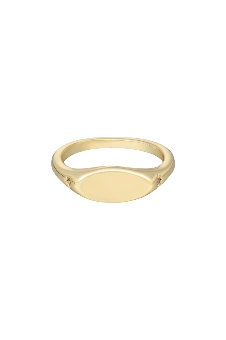 14K Gold Plated Cubic Zirconia Marquise Signet Ring, Main, color, GOLD