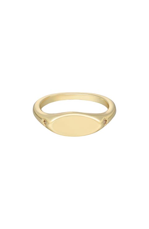 14K Gold Plated Cubic Zirconia Marquise Signet Ring