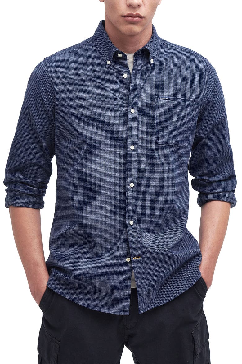 Bannock Check Print Cotton Button-Down Shirt, Main, color, NAVY