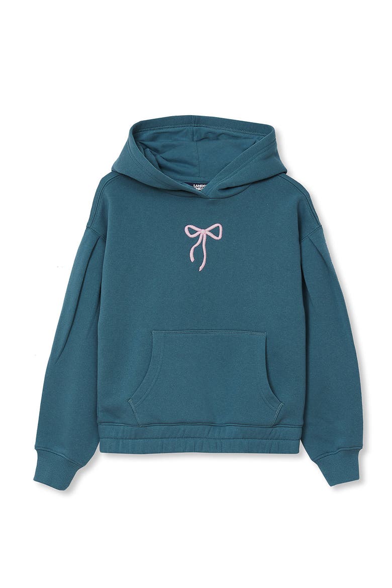 Girls Fleece Pullover Hoodie, Main, color, Bow/Tourmaline