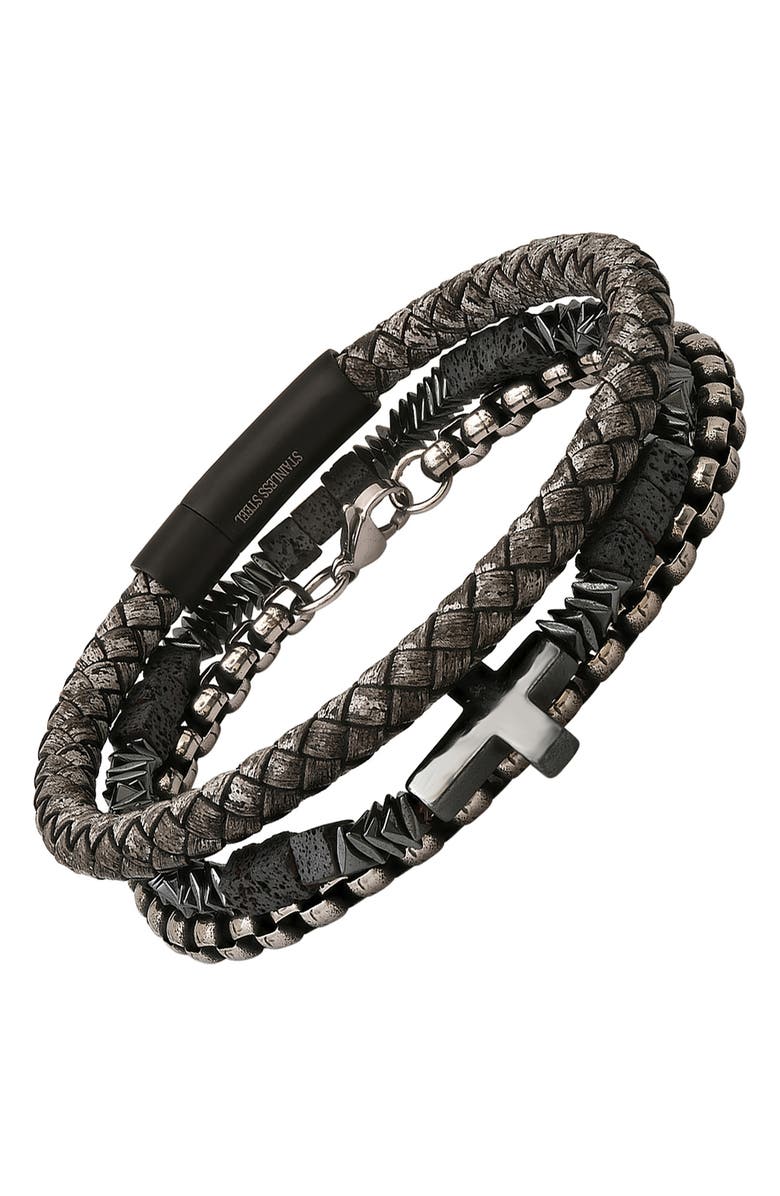 HMY JEWELRY Mens' Mixed Bracelets Set of 3, Alternate, color, Brown/ Gunmetal/ Silver
