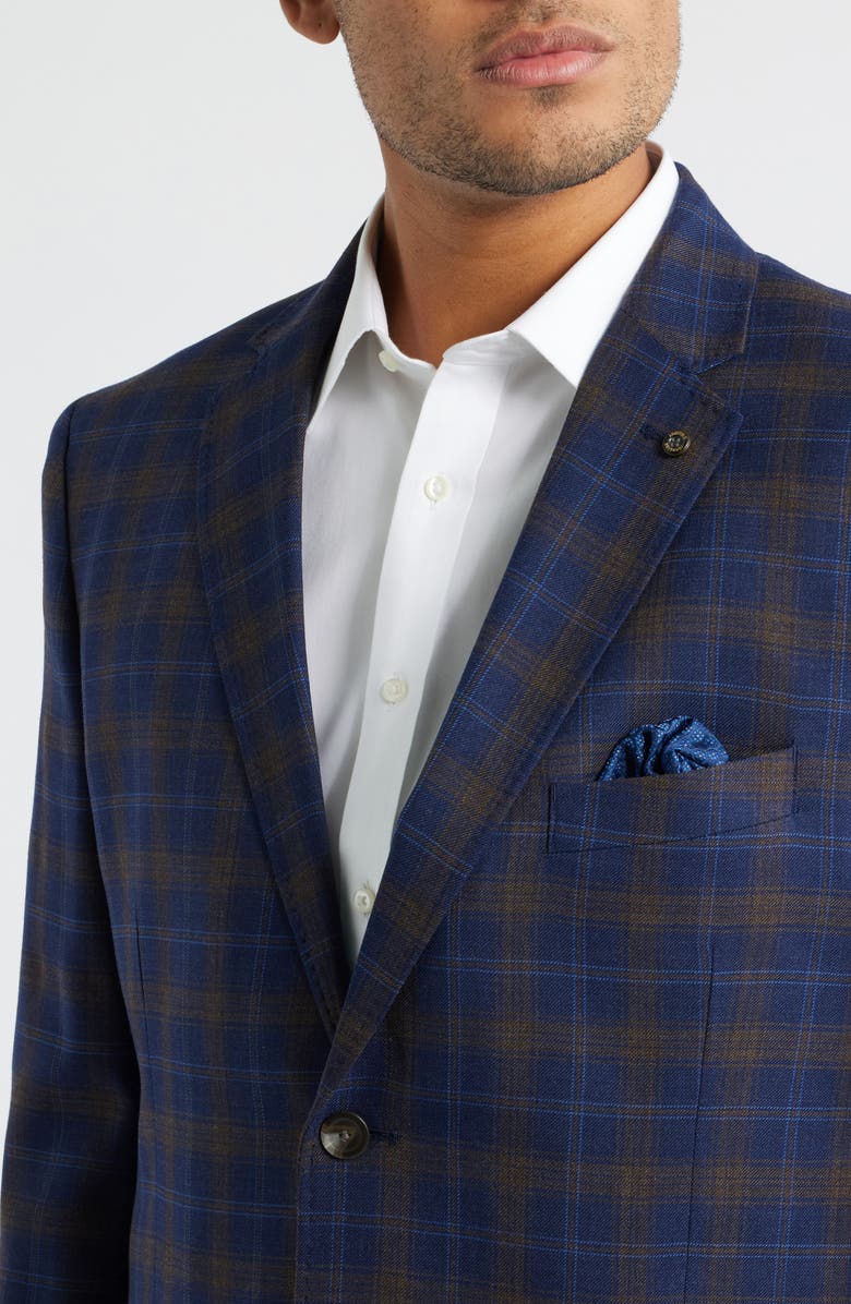 Johnston & Murphy Navy & Gold Plaid Wool Sport Coat, Alternate, color, Navy Plaid