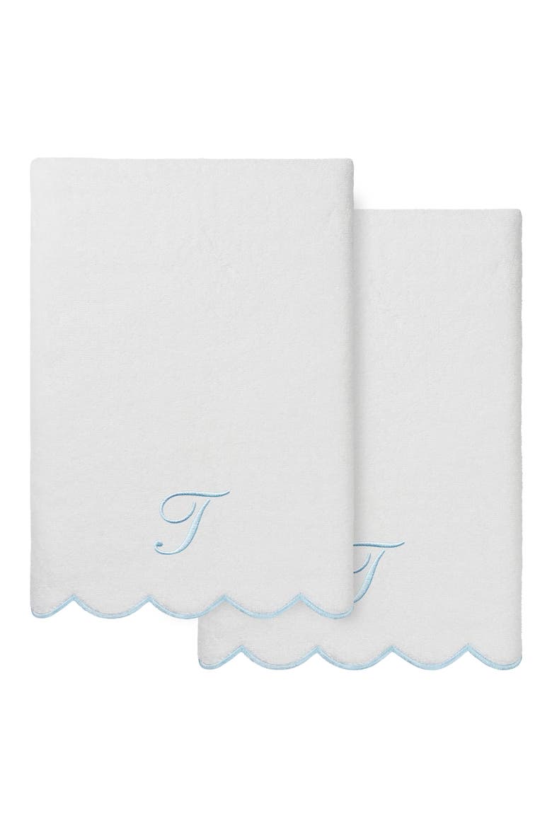 Adornia Scallop Initial 2-Piece Bath Towel Set, Main, color, WHITE/ BLUE T