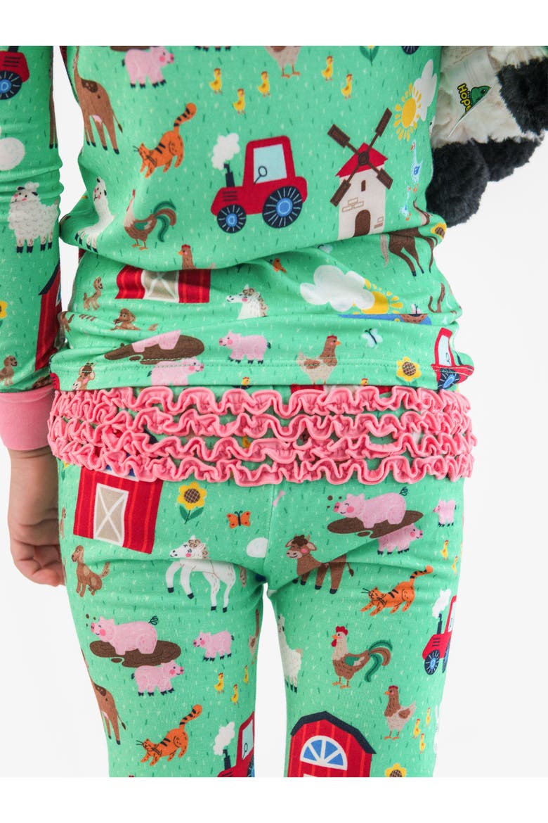 Ruffle Long Sleeve Pajama Set, Signature Rear Ruffles, Alternate, color, Farm Friends