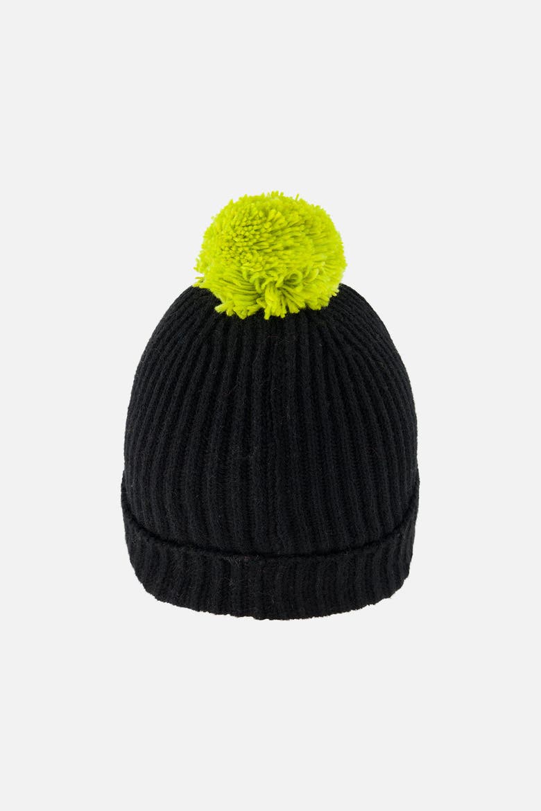 Winter Ribbed Cuff Logo Patch Knit Hat with Pompom, Alternate, color, Black and Green