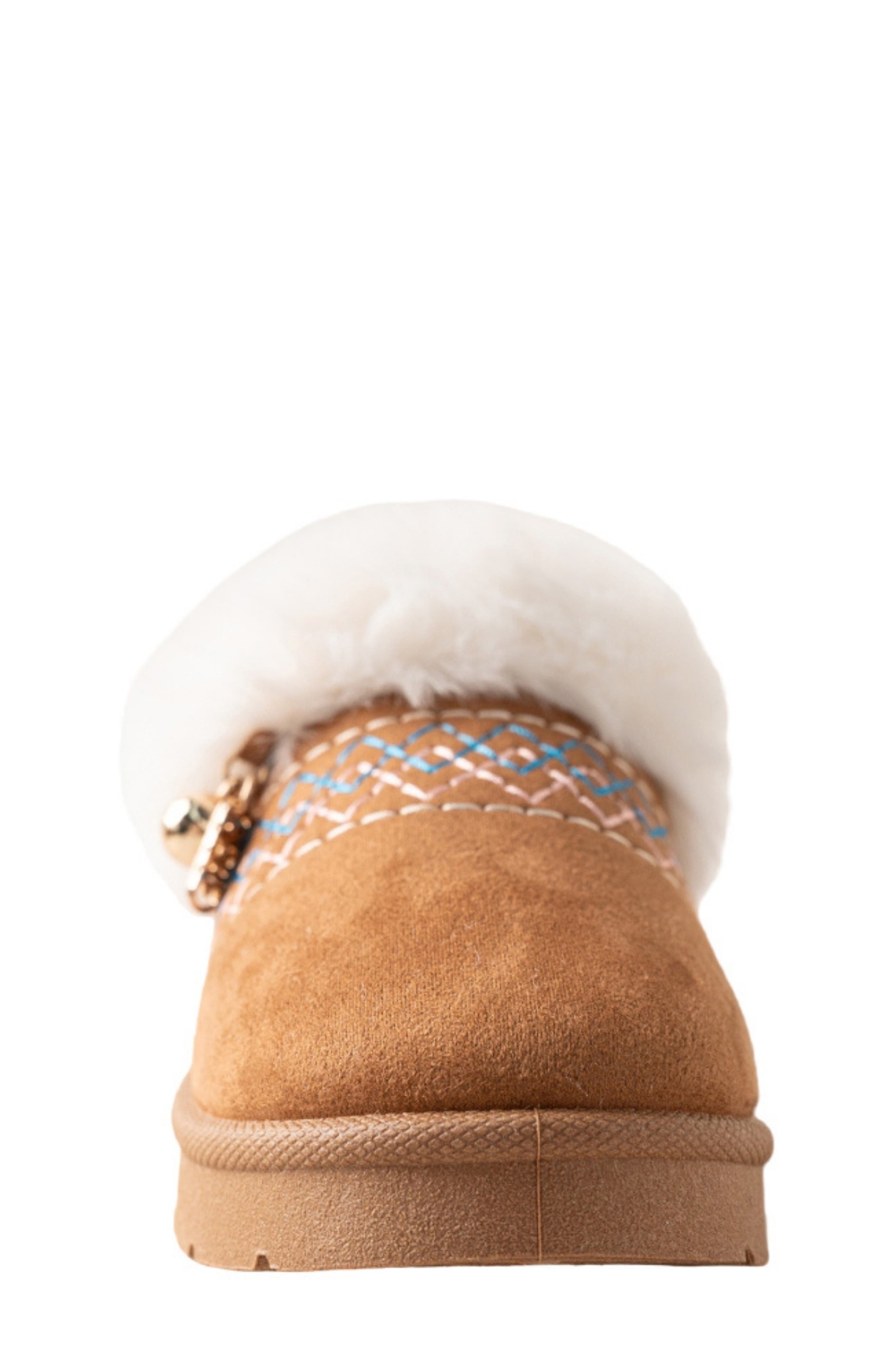 Kids' Faux Fur Trim Clog Slipper, Alternate, color, COGNAC