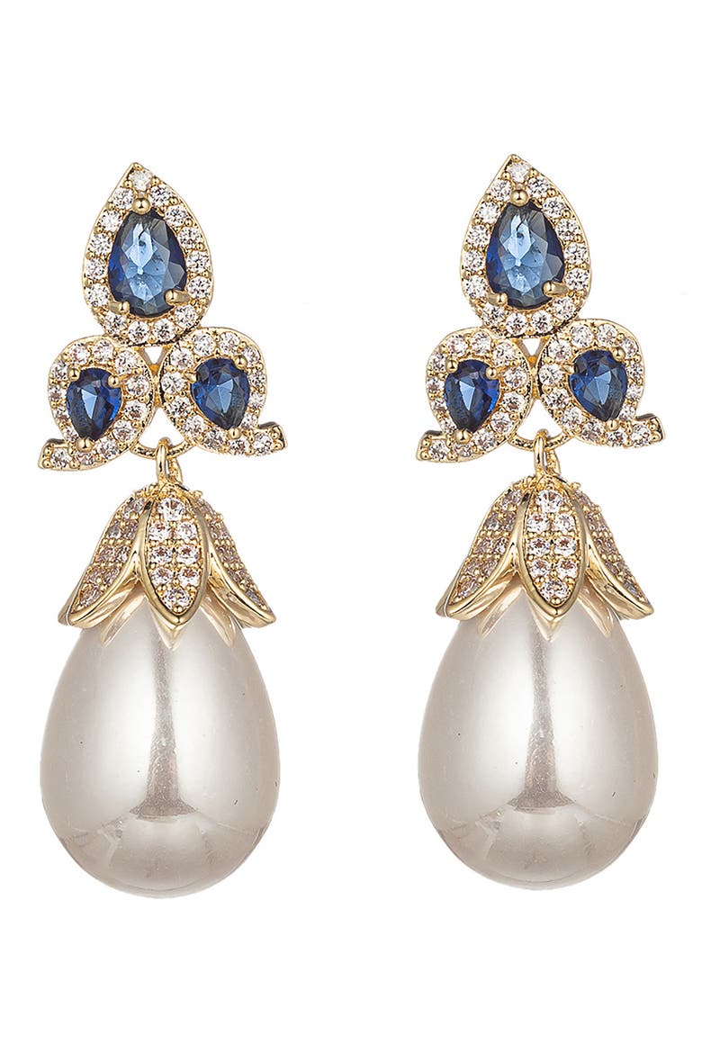 Royal Blue CZ Statement Earrings, Main, color, GOLD