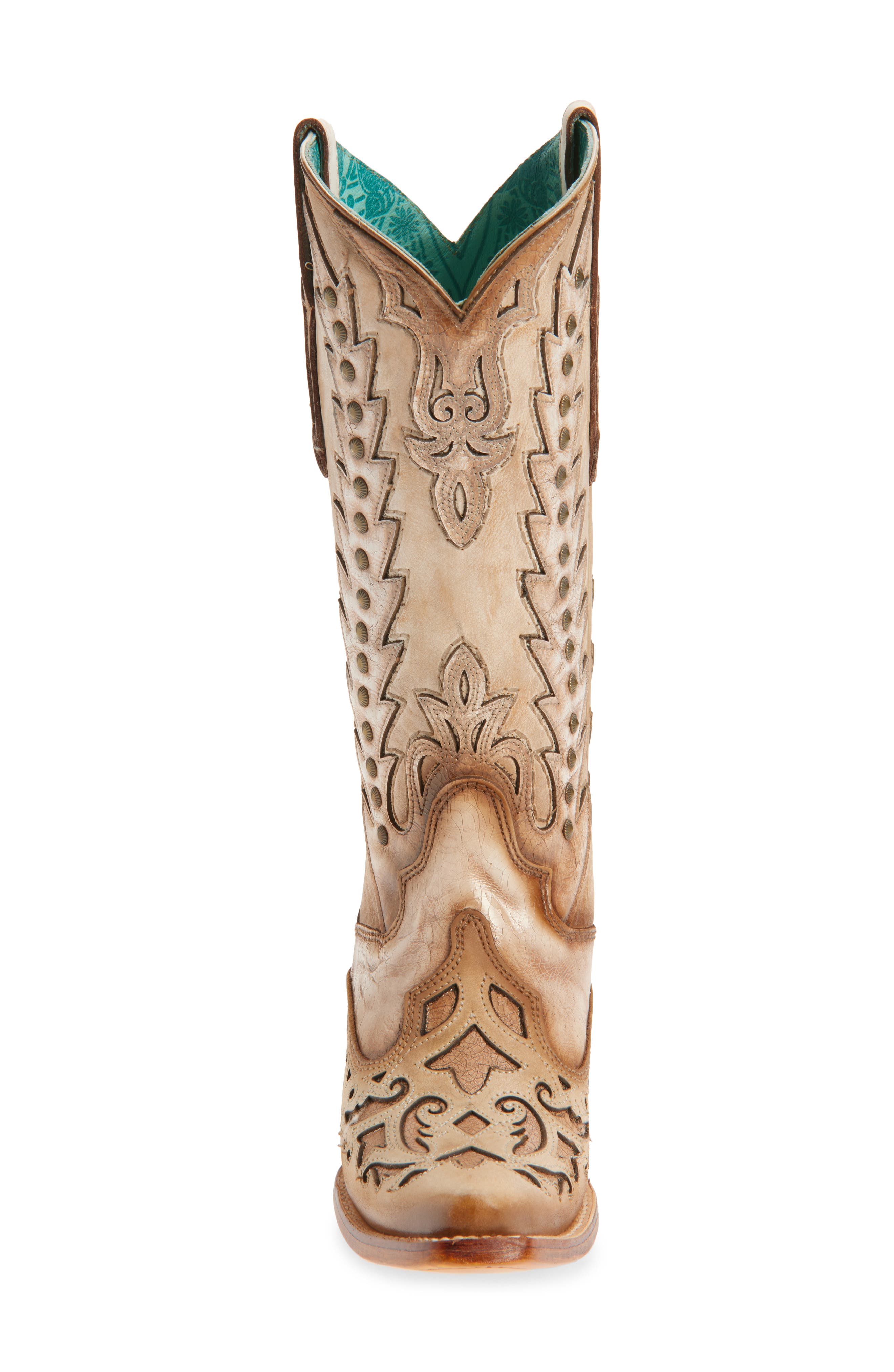 CORRAL Overlay Mid Calf Western Boot, Alternate, color, Sand