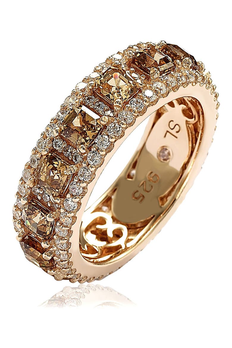 Sterling Silver Chocolate & White Baguette CZ Band, Alternate, color, BROWN