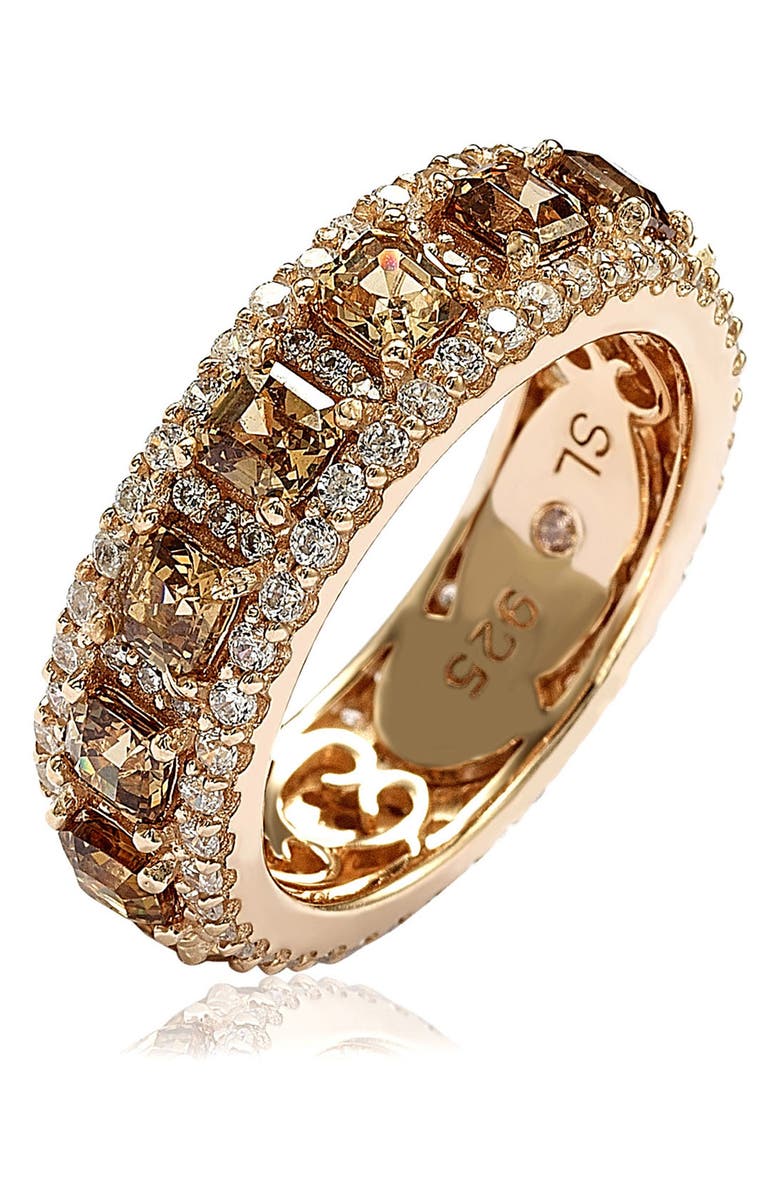 SUZY LEVIAN Sterling Silver Chocolate & White Baguette CZ Band, Alternate, color, Brown