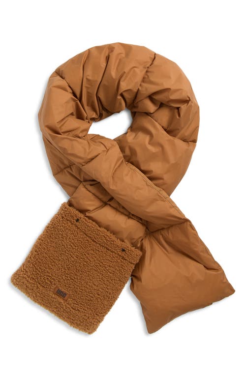 Ugg(r) Uggfluff Packable Quilted Faux Shearling Trim Scarf In Brown