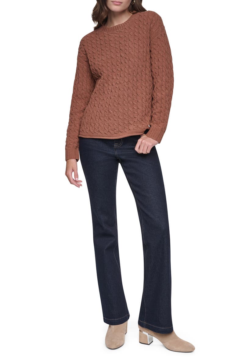 Cable Knit Crewneck Sweater, Alternate, color, CARAMEL