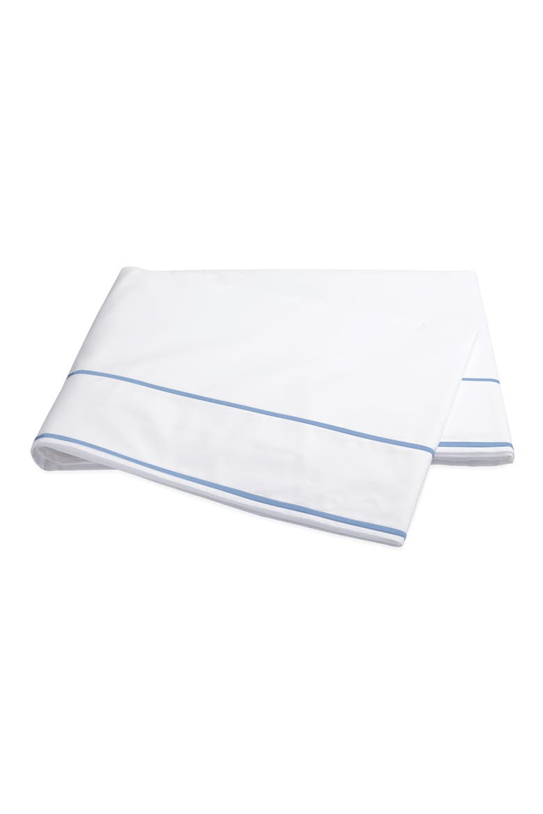 Ansonia 500 Thread Count Flat Sheet, Main, color, WHITE/ OCEAN