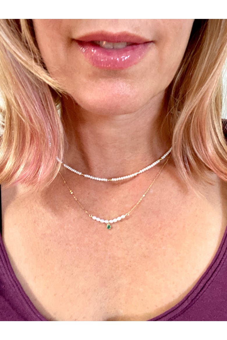 The "Glimmer Choker" with 14k Faceted Gold Beads & Pearl Necklace, Alternate, color, White Pearl