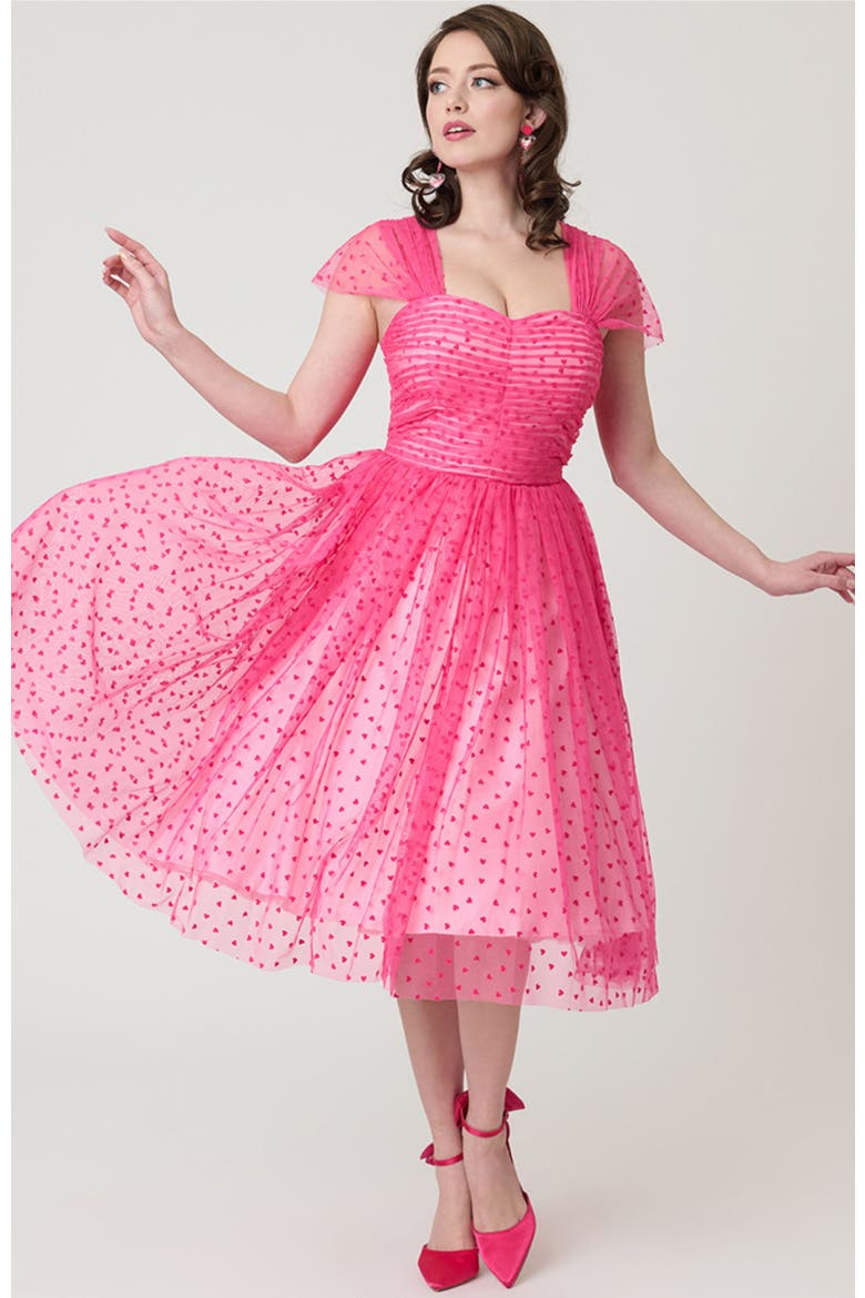 Garden State Swing Dress, Alternate, color, Pink W/Tiny Hearts