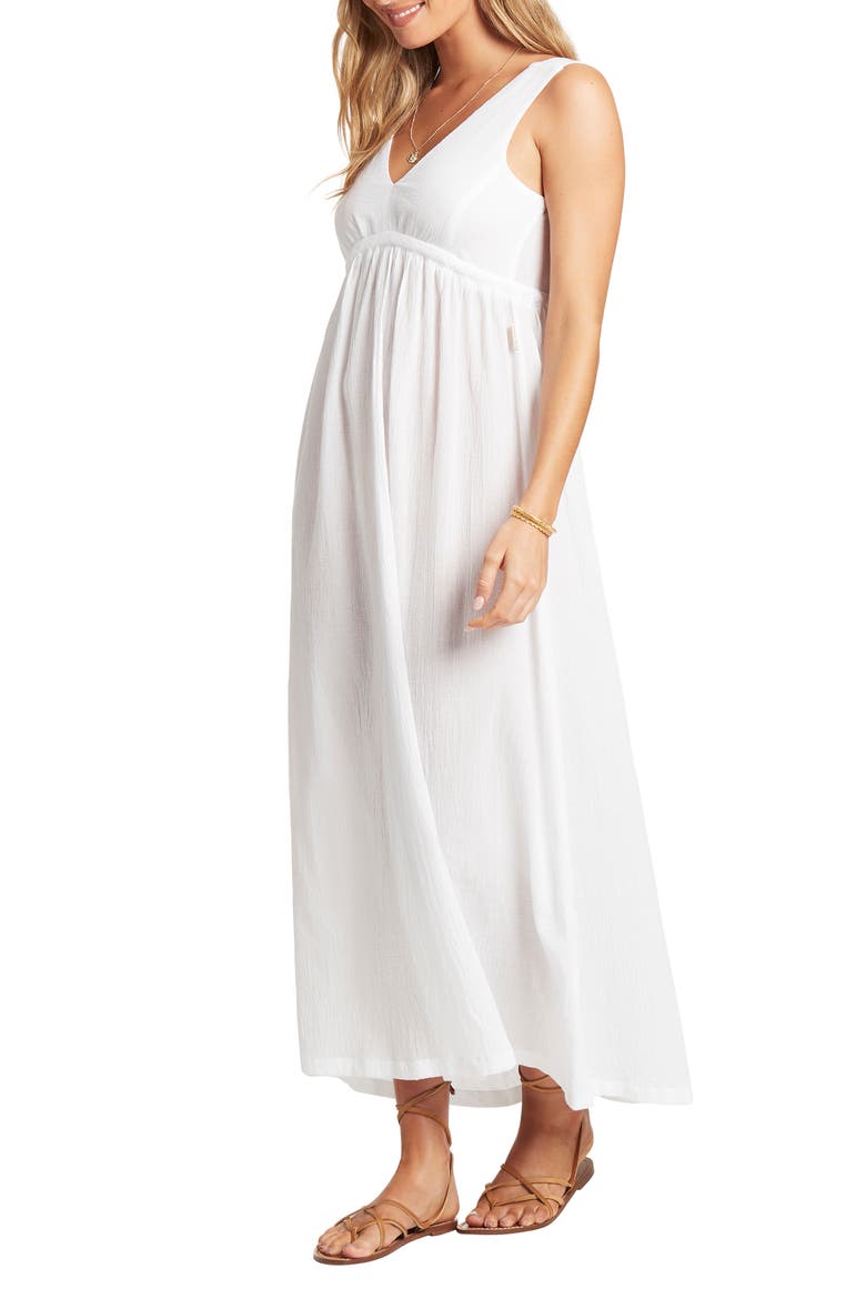 Crinkle Drawstring Waist Cotton Cover-Up Maxi Dress, Alternate, color, WHITE