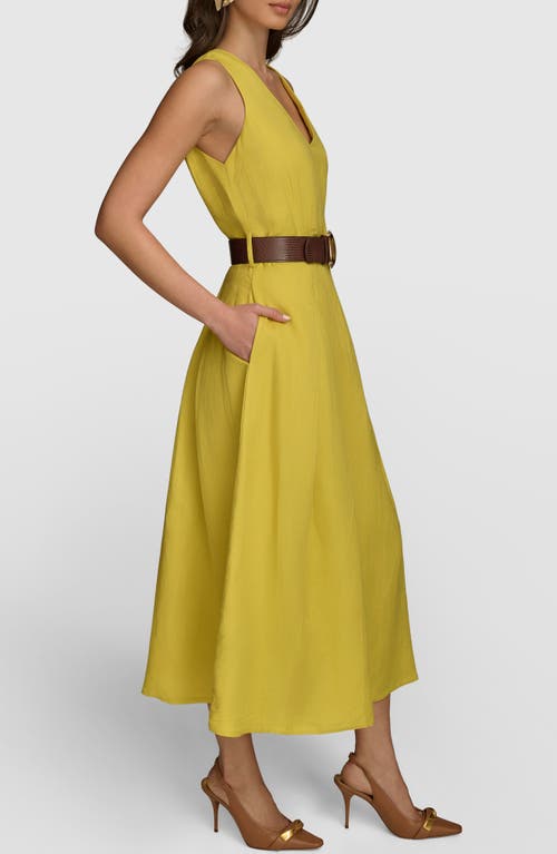 Donna Karan New York Belted Sleeveless Linen Blend Maxi Dress In Chartreuse