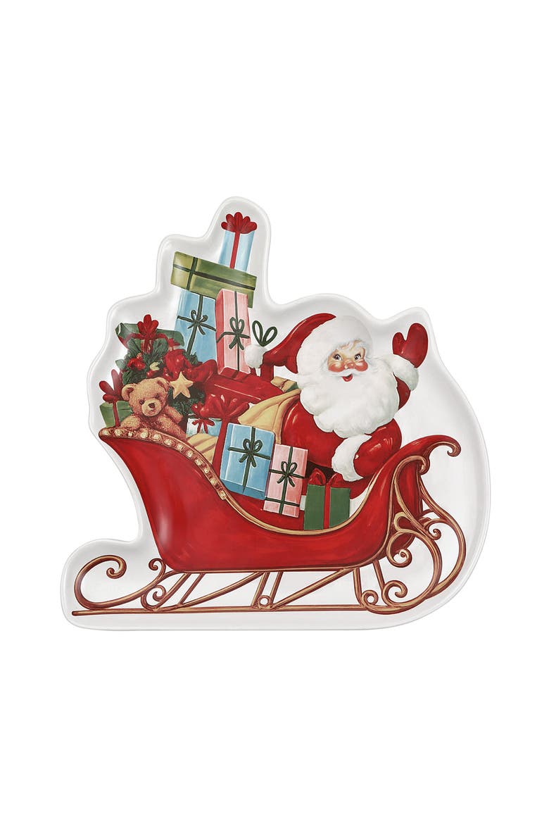 14 in. Figural Platter Santa with Sleigh, Main, color, Multicolored