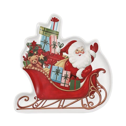 14 in. Figural Platter Santa with Sleigh