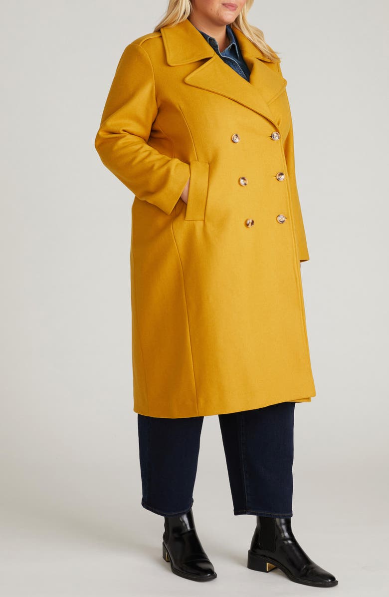 Universal Standard Callaghan Double Breasted Wool Blend Coat, Alternate, color, Mustard Yellow