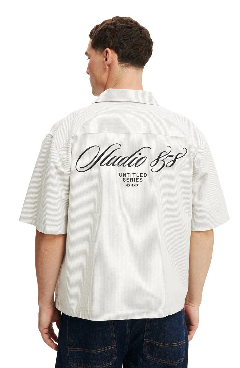 Cotton On Men's Ventura Short Sleeve Shirt, Alternate, color, Off White Stripe Emb