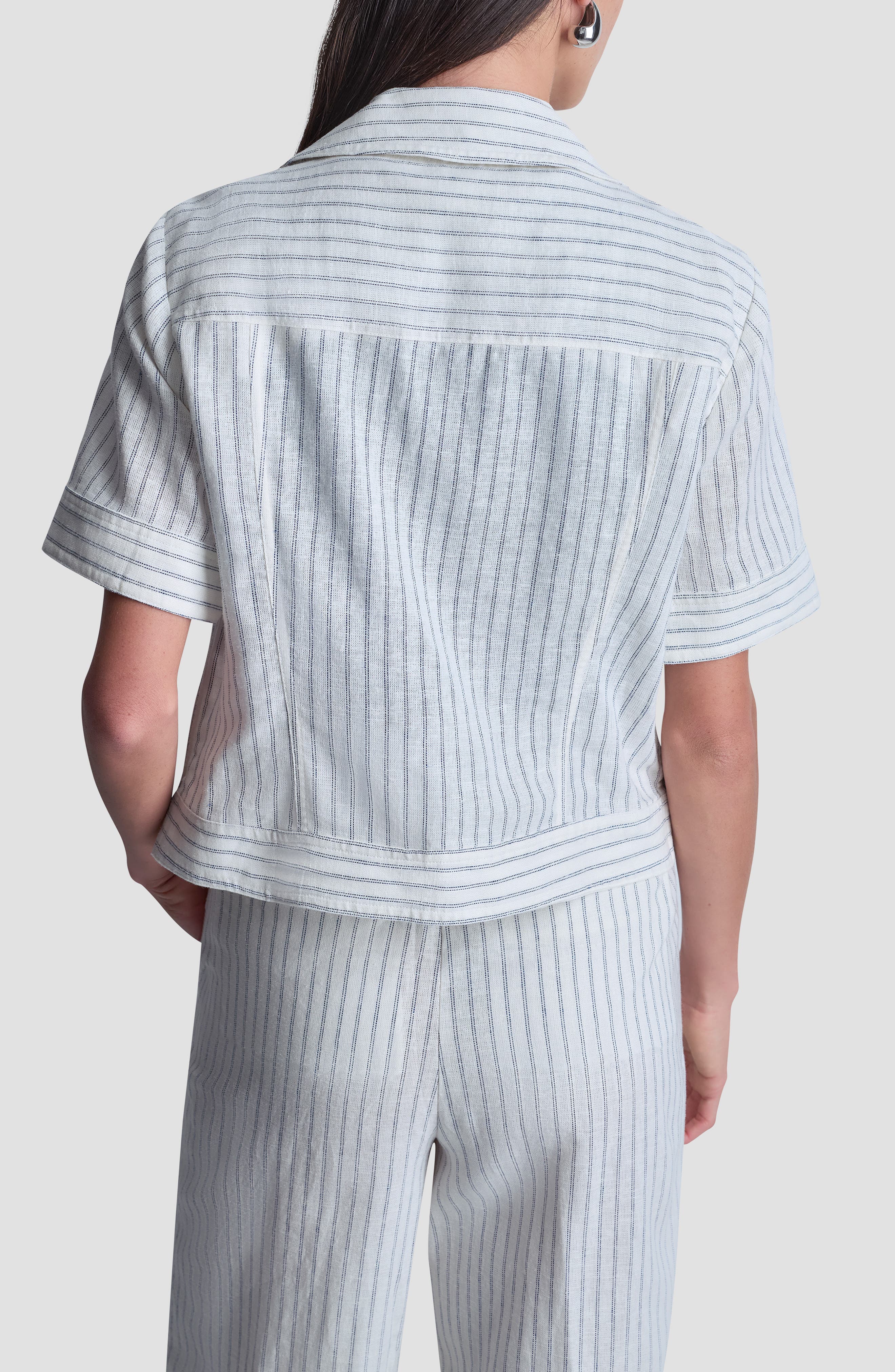 Ticking Stripe Short Sleeve Linen Blend Moto Jacket - image 2