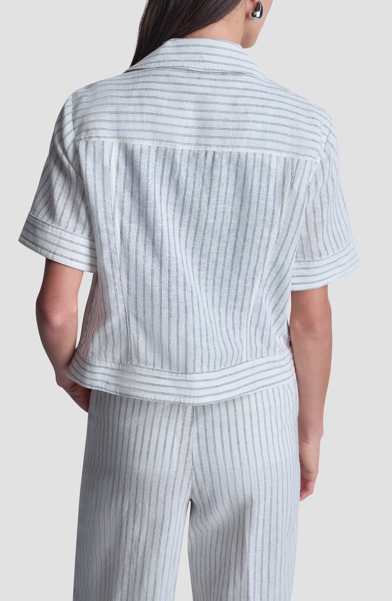 DKNY Ticking Stripe Short Sleeve Linen Blend Moto Jacket, Alternate, color, Ivory/Admiral