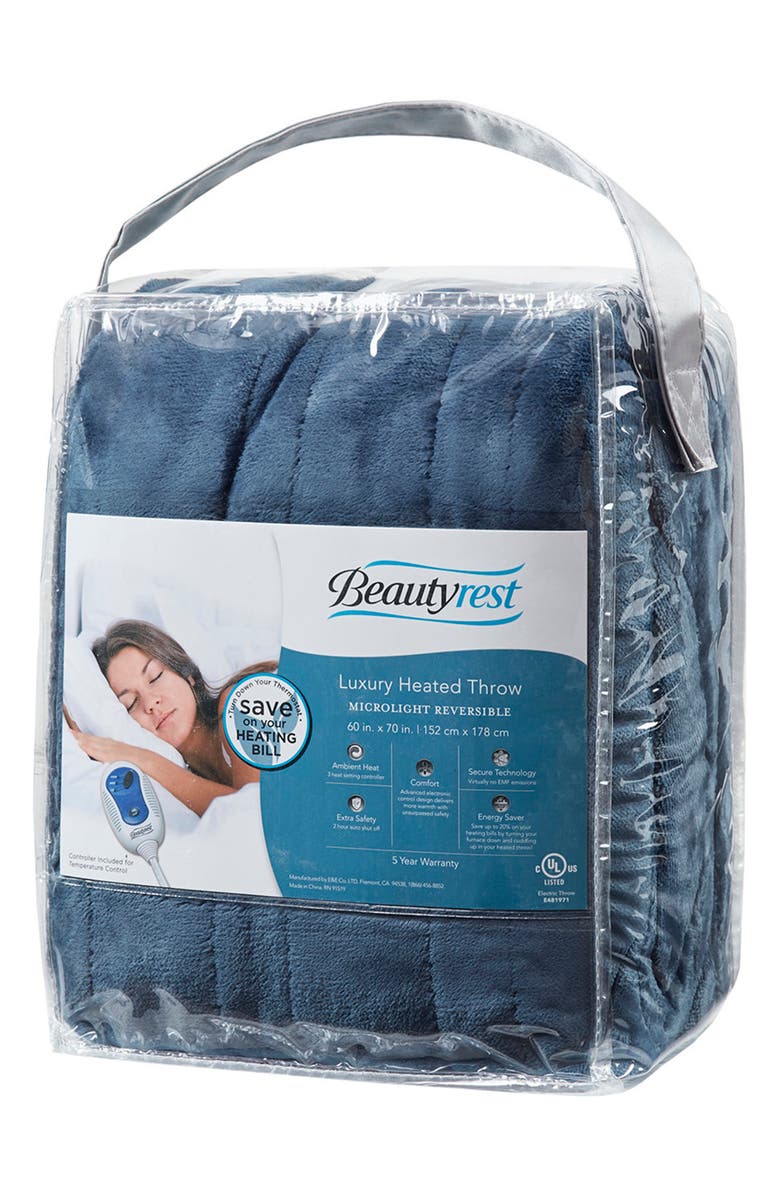 BEAUTYREST Heated Oversized Throw Blanket, Alternate, color, Sapphire Blue