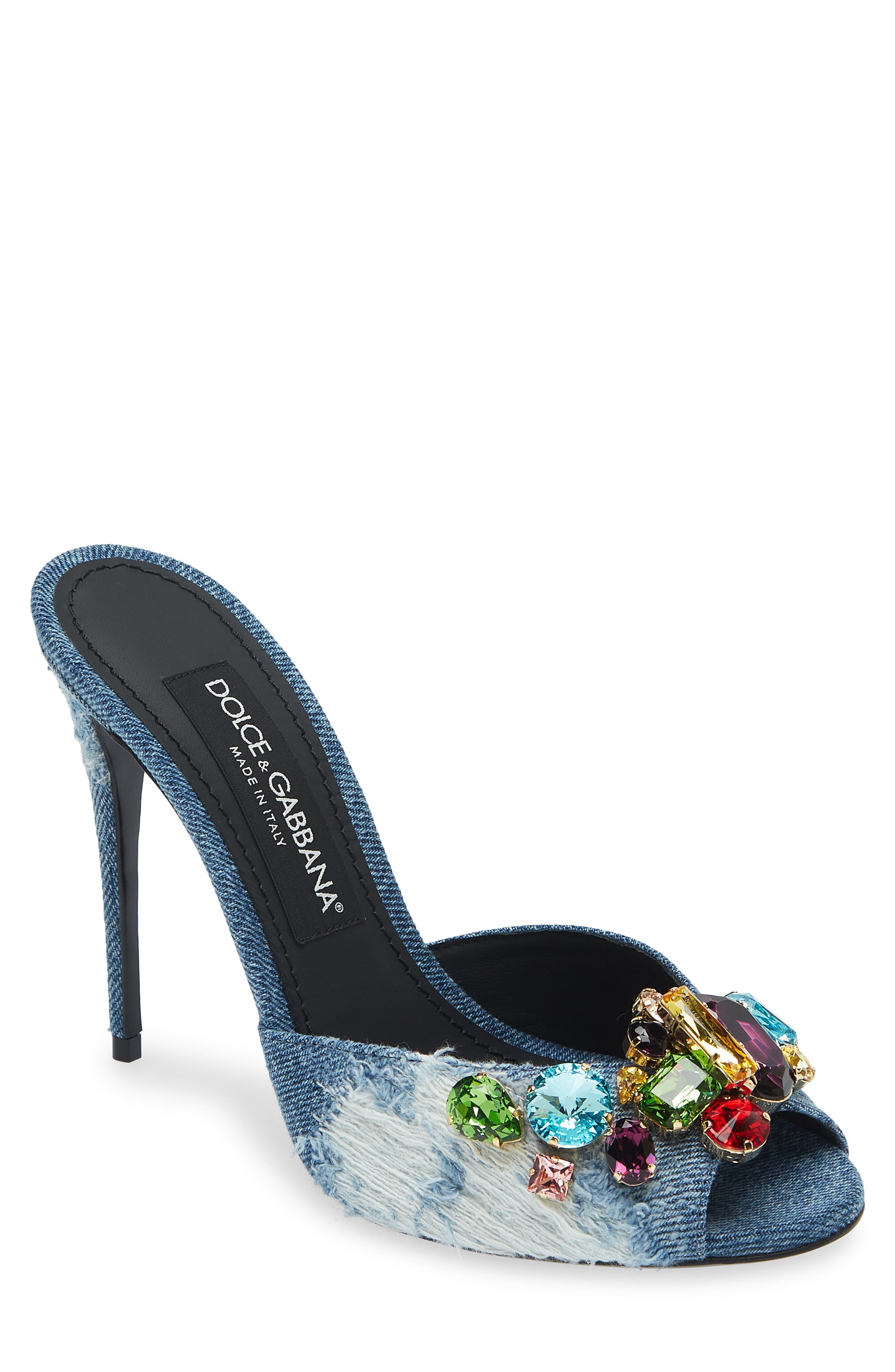 Dolce&Gabbana Patchwork Denim Embellished Slide Sandal, Main, color, 