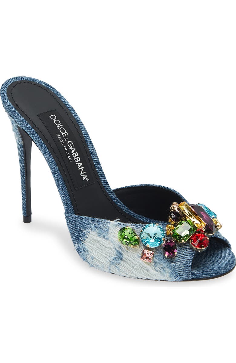 Dolce&Gabbana Patchwork Denim Embellished Slide Sandal, Main, color,