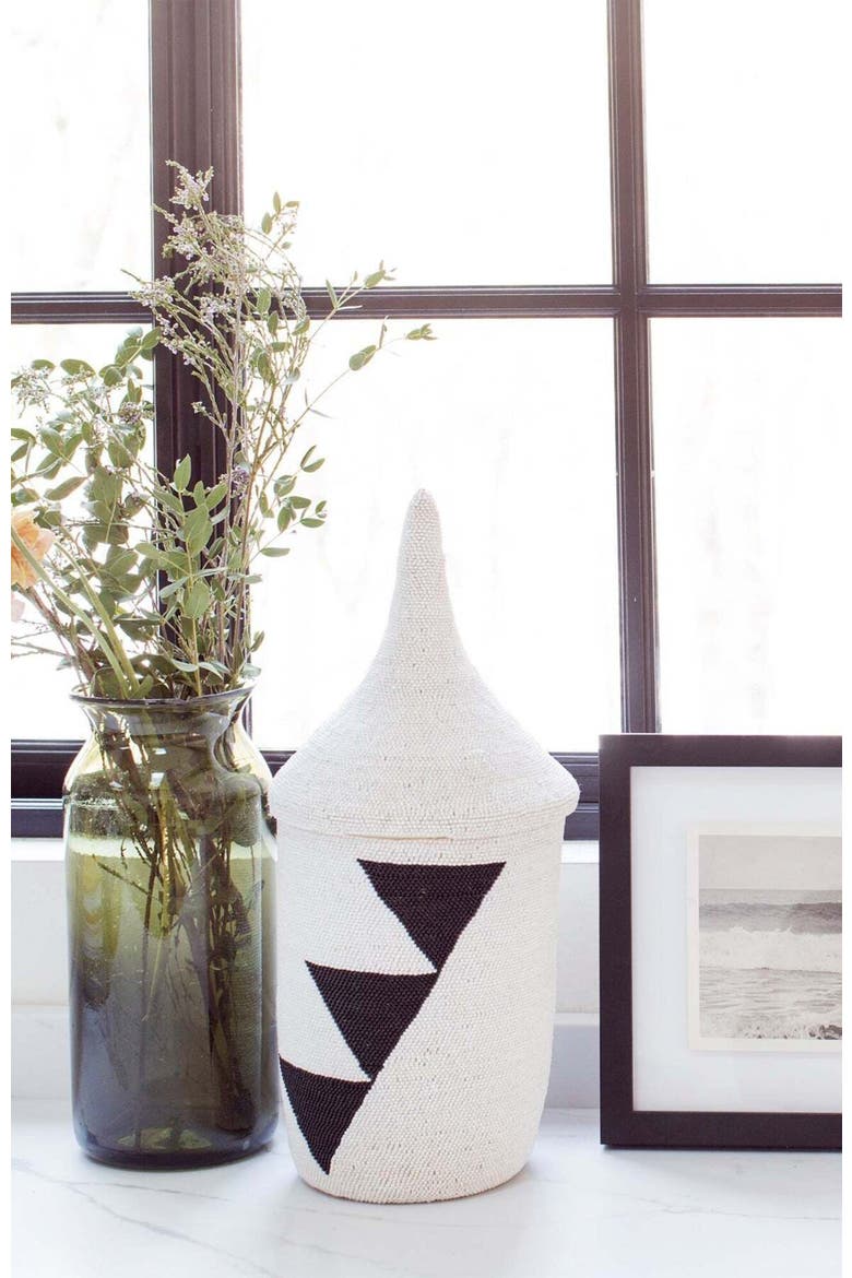 Beaded Triangle Peace Basket, Alternate, color, White and Black