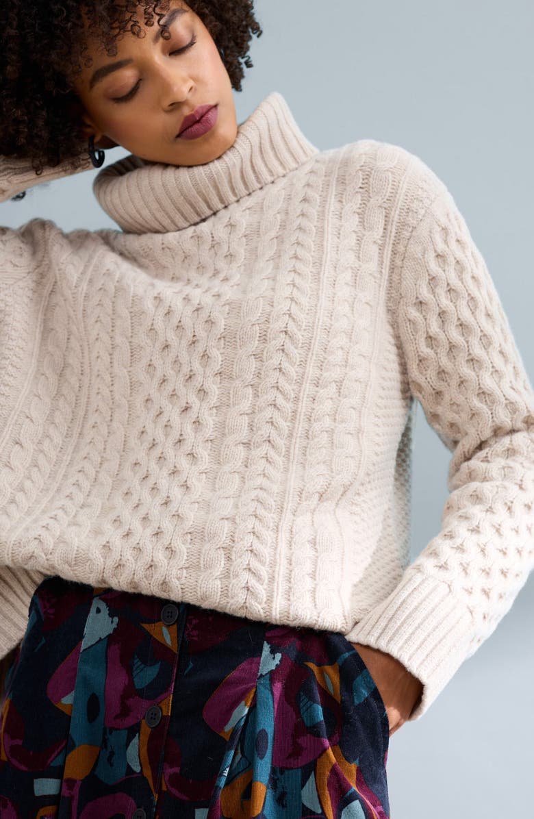 Seasalt Cornwall Pine Forest Cable Turtleneck Sweater, Alternate, color, 