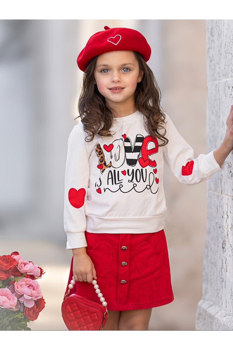 Love Is All You Need Sweater and Red Skirt Set, Alternate, color, Red