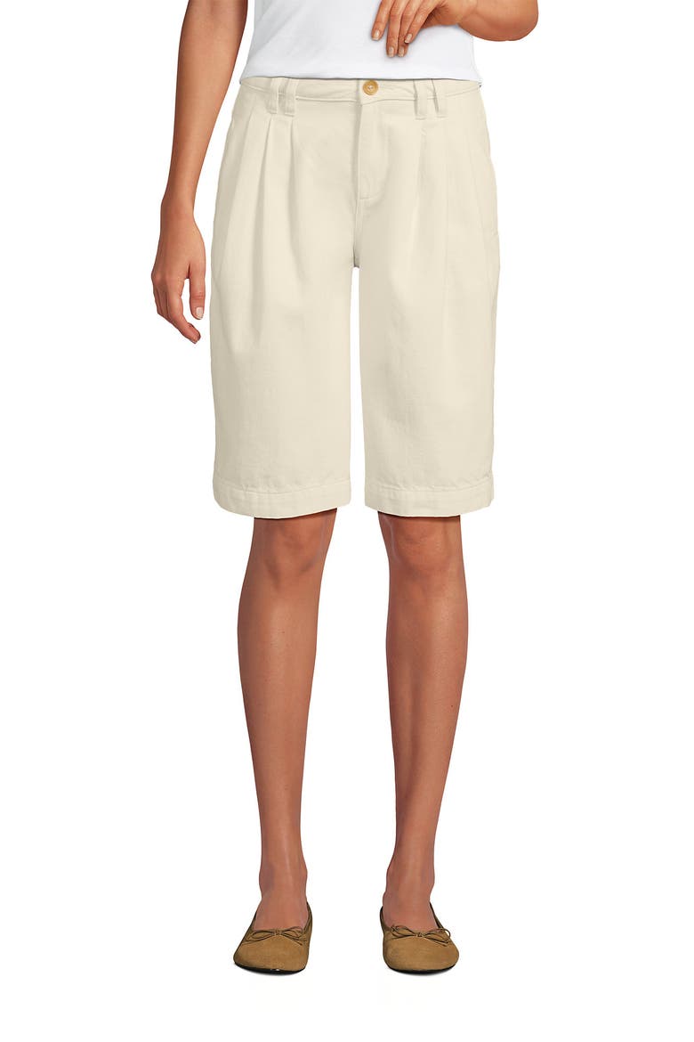 Lightweight Denim Mid Rise Pleated 12" Slouchy Shorts, Main, color, Natural