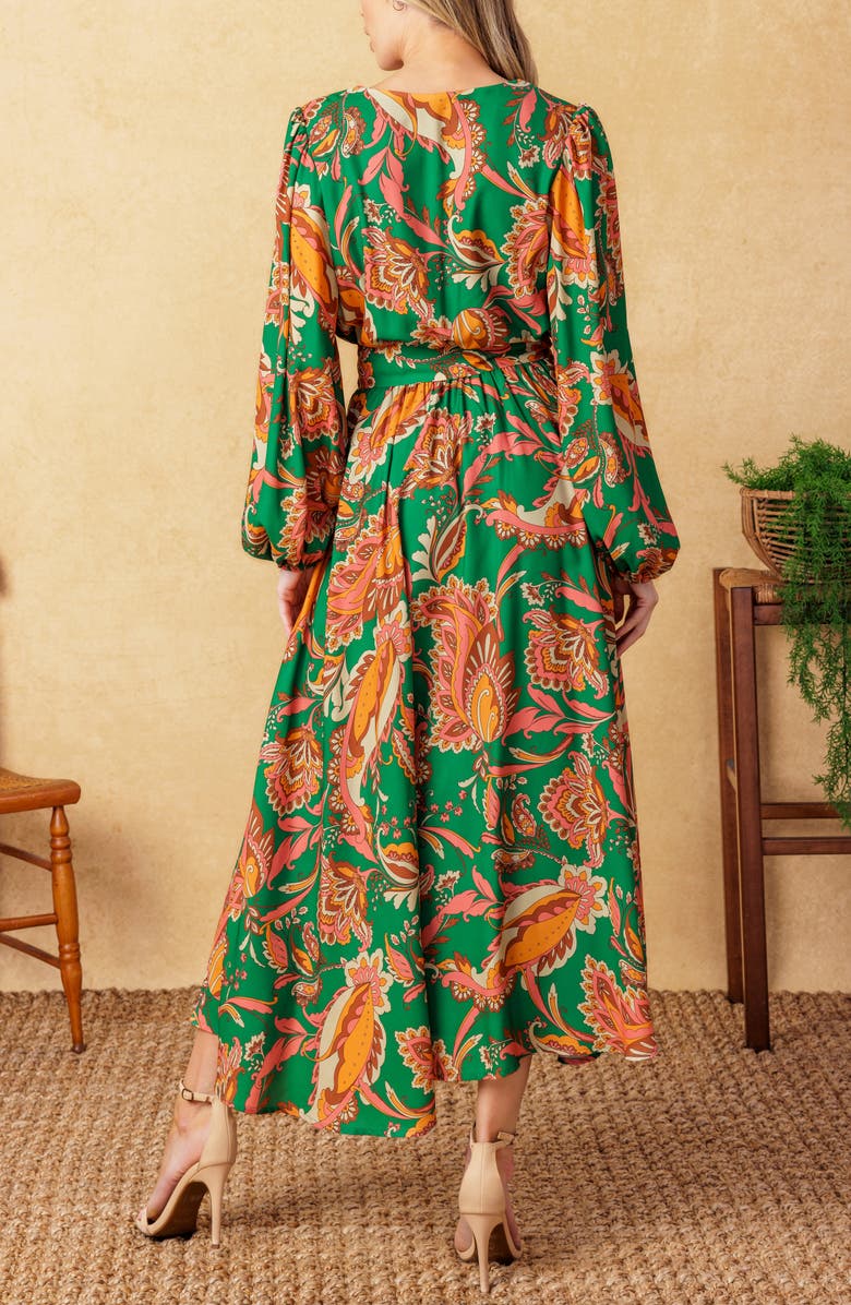 FLYING TOMATO Long Sleeve Belted Midi Dress, Alternate, color, Green