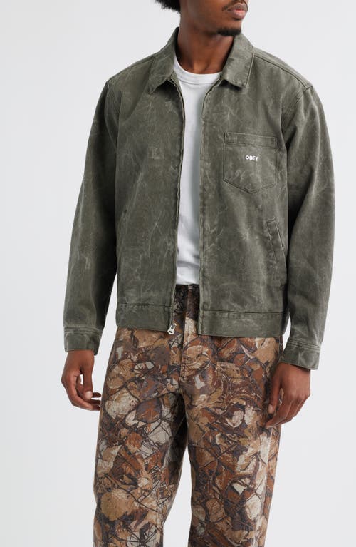 Obey Workman Cotton Denim Zip Jacket In Green
