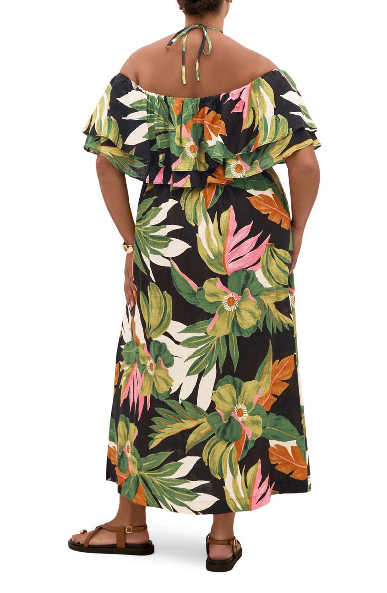 City Chic Paradiso Print Tie Neck Maxi Dress, Alternate, color, 