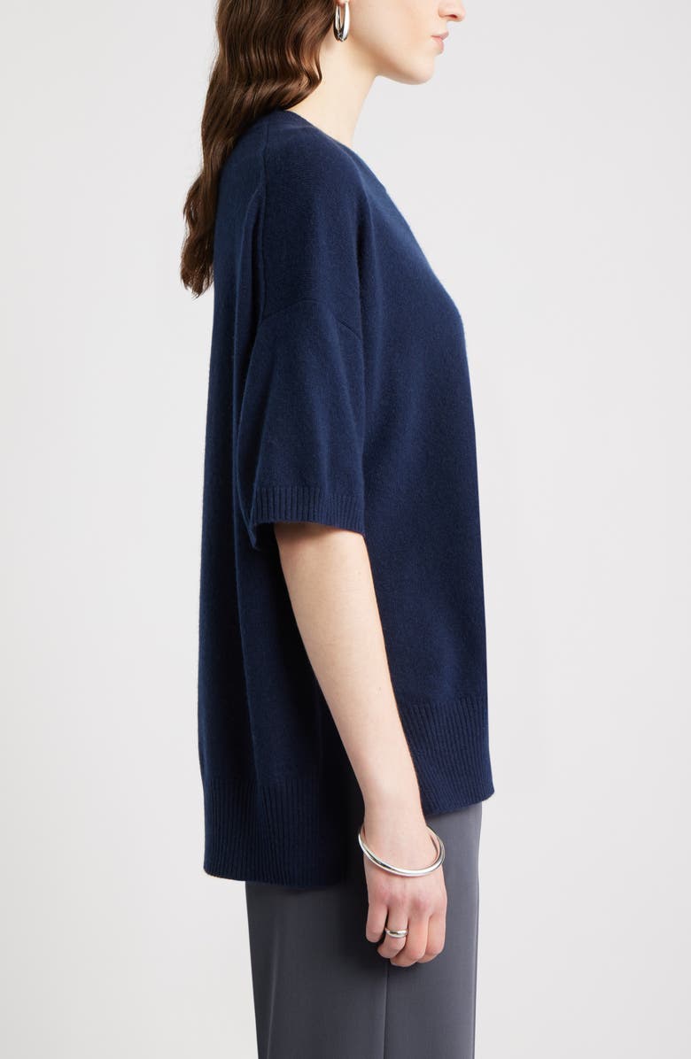 Nordstrom Relaxed Short Sleeve Cashmere Sweater, Alternate, color, Navy Night