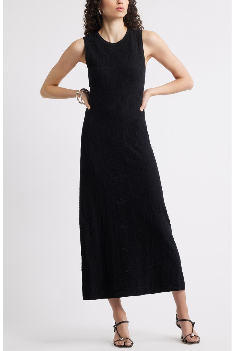 Pointelle Stitch Sleeveless Knit Tank Dress, Main, color, BLACK