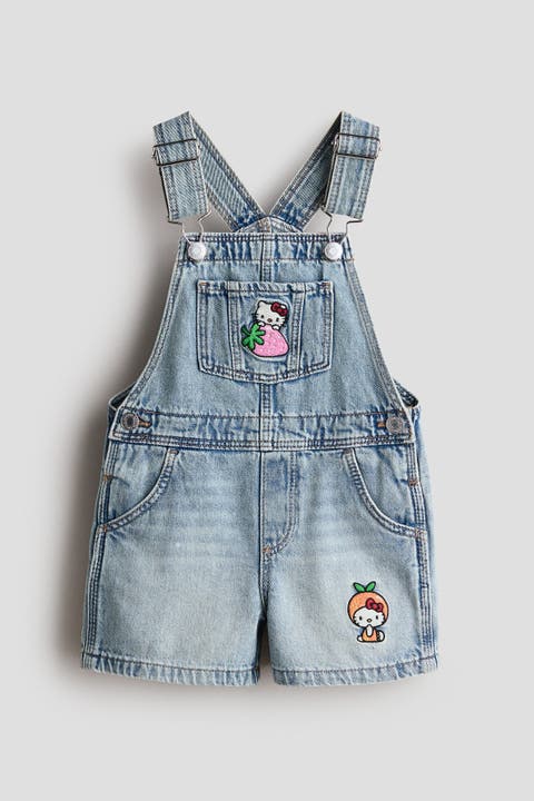 Appliquéd denim overall shorts