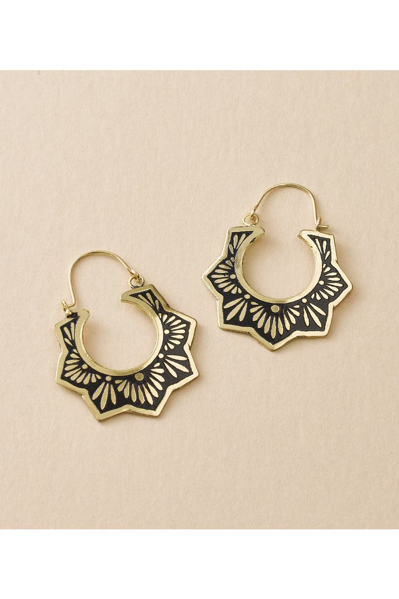 Nisha Lotus Hoop Earrings, Alternate, color, Black