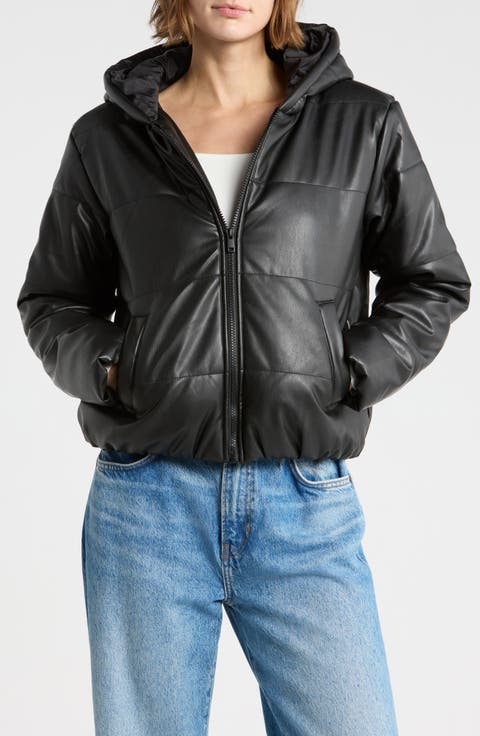 Faux Leather Puffer Jacket