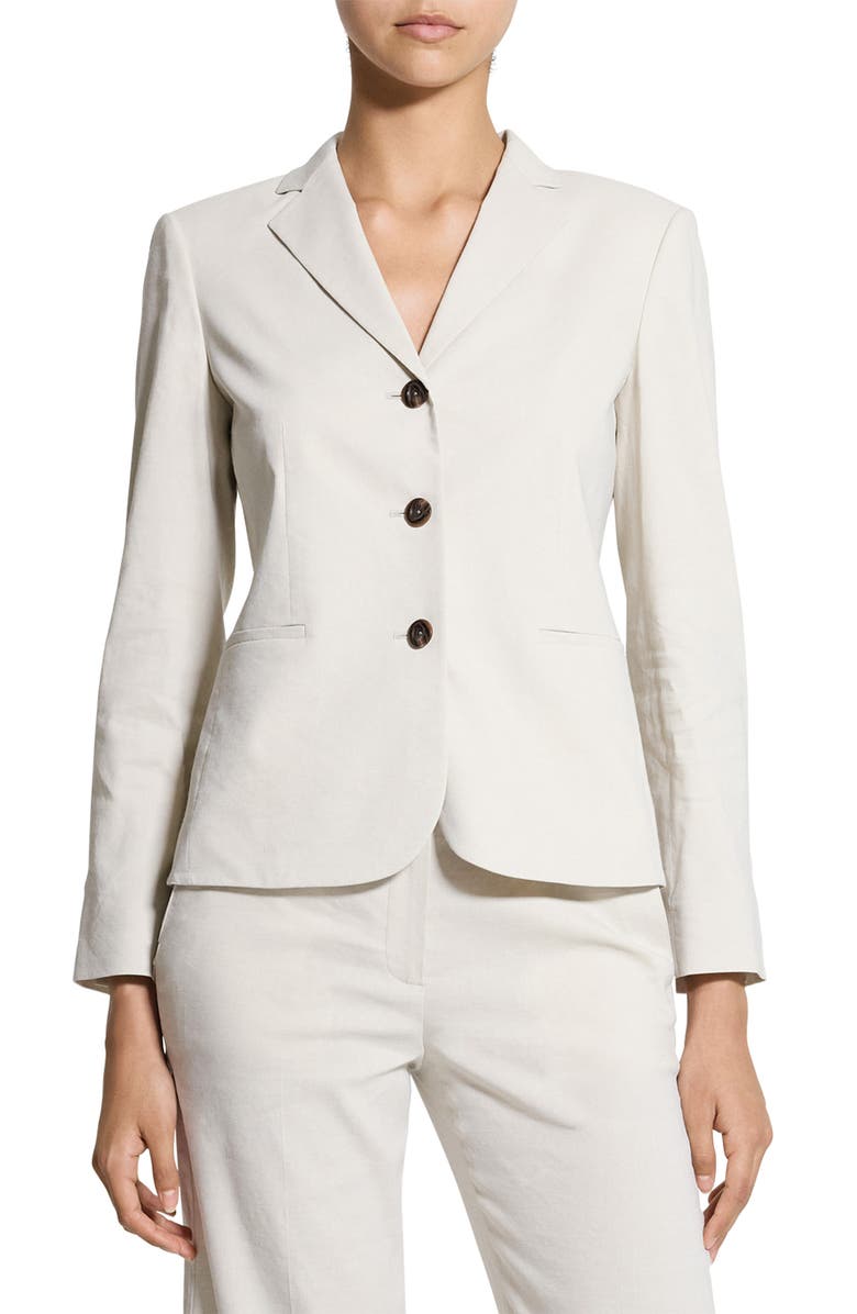 Theory Shrunken Linen Blend Jacket, Main, color, White Clay