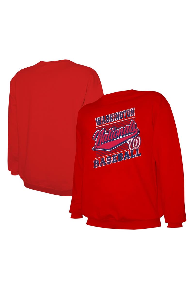 STITCHES Men's Stitches Red Washington Nationals Lightweight Crew Sweatshirt, Alternate, color, Red
