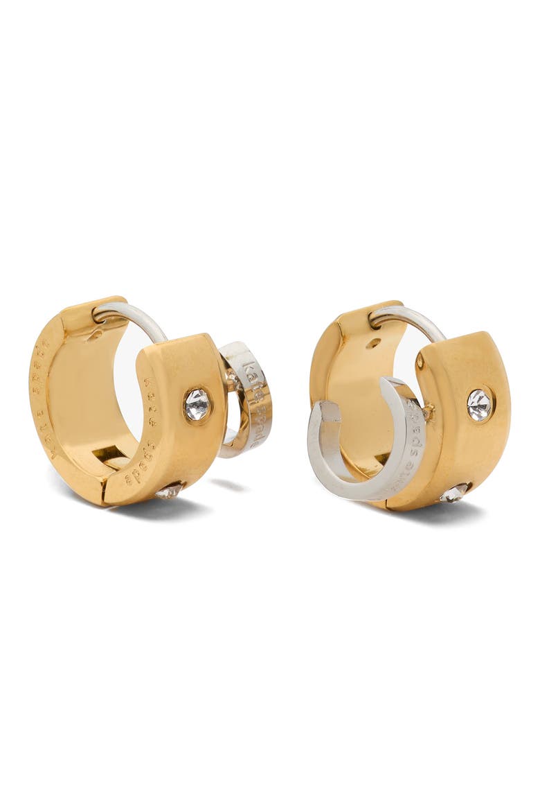 set in stone double huggie hoop earrings, Alternate, color, CLEAR/ TWO TONE